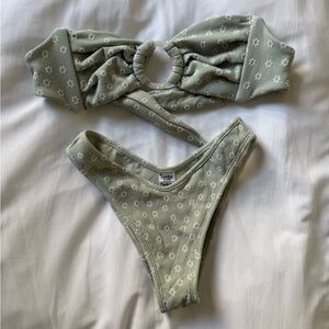 Montce Sage Green Bikini Top with Floral Accents
